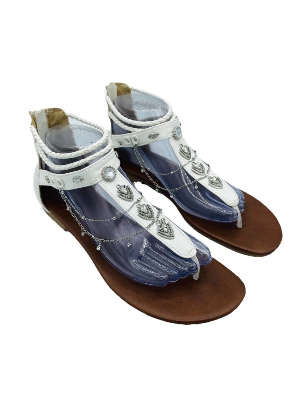 Jellypop Shoes Womens Size 10 M White Elvie Gladiator Sandals Chain Studded Gems
